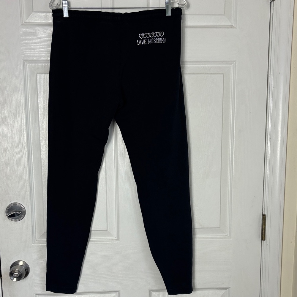 LOVE MOSCHINO Y2K black joggers size 6 drawstring rhinestone logo